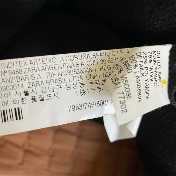 Zara Wool Blend Moto Lamb Leather Collar Coat